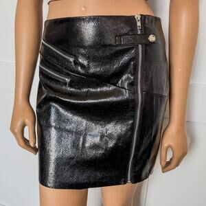 NWT-Francesca's Gwen Faux Black Leather Full Zip Up Mini Skirt, Women’s Small